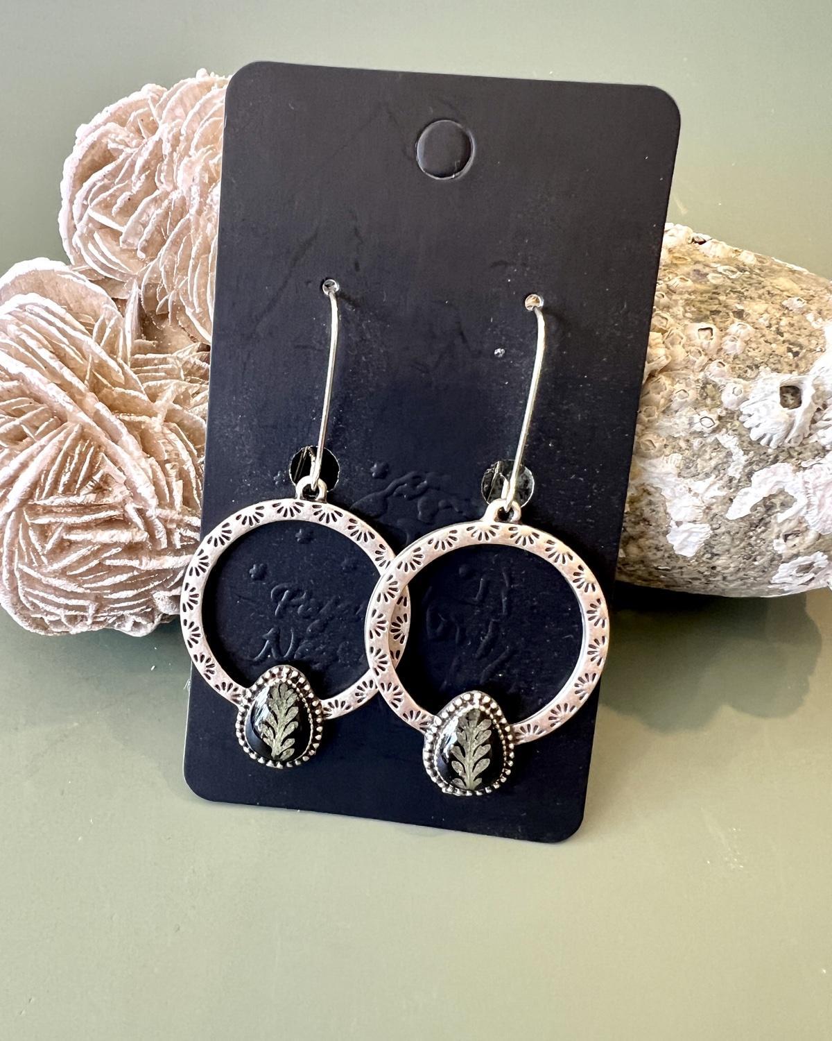 Pajaro Negro Fern Ornate Hoop Earrings