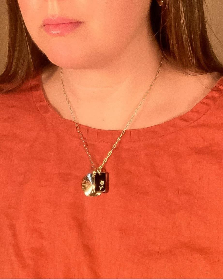 Michelle Starbuck Black Glass & Sunburst Charm Necklace