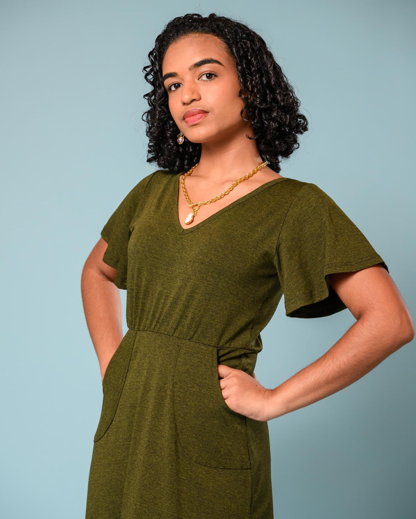 Squasht Lillia Sleeved Maxi Dress in Deep Olive Green