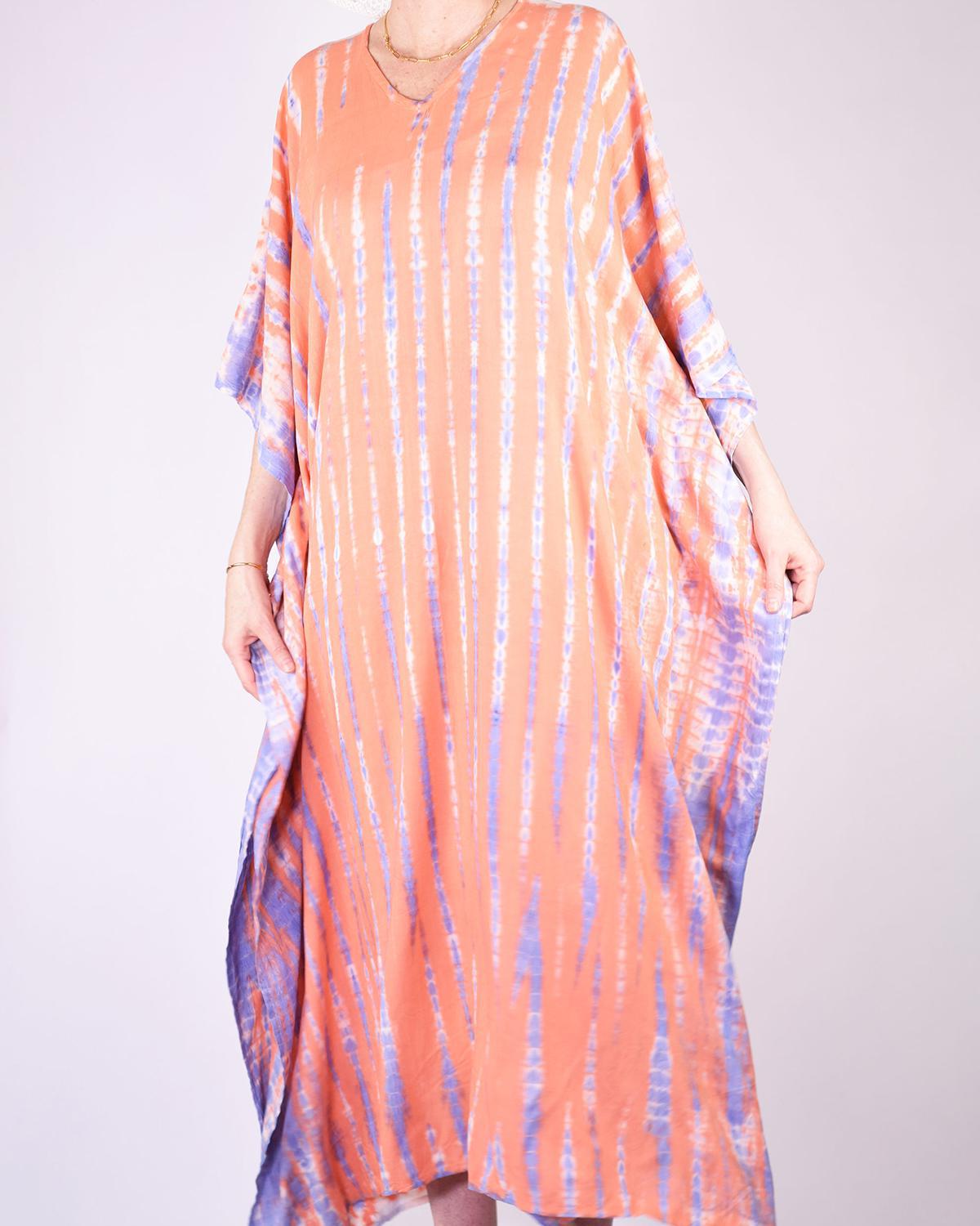 Txtile Tie Dye Kaftan/ Swim Cover Up - Peach Sunrise