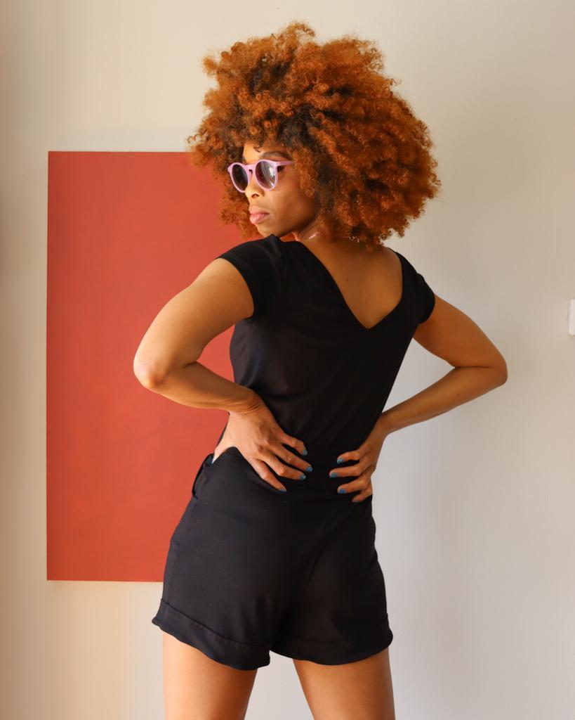 Squasht Shorts Romper in Solid Black