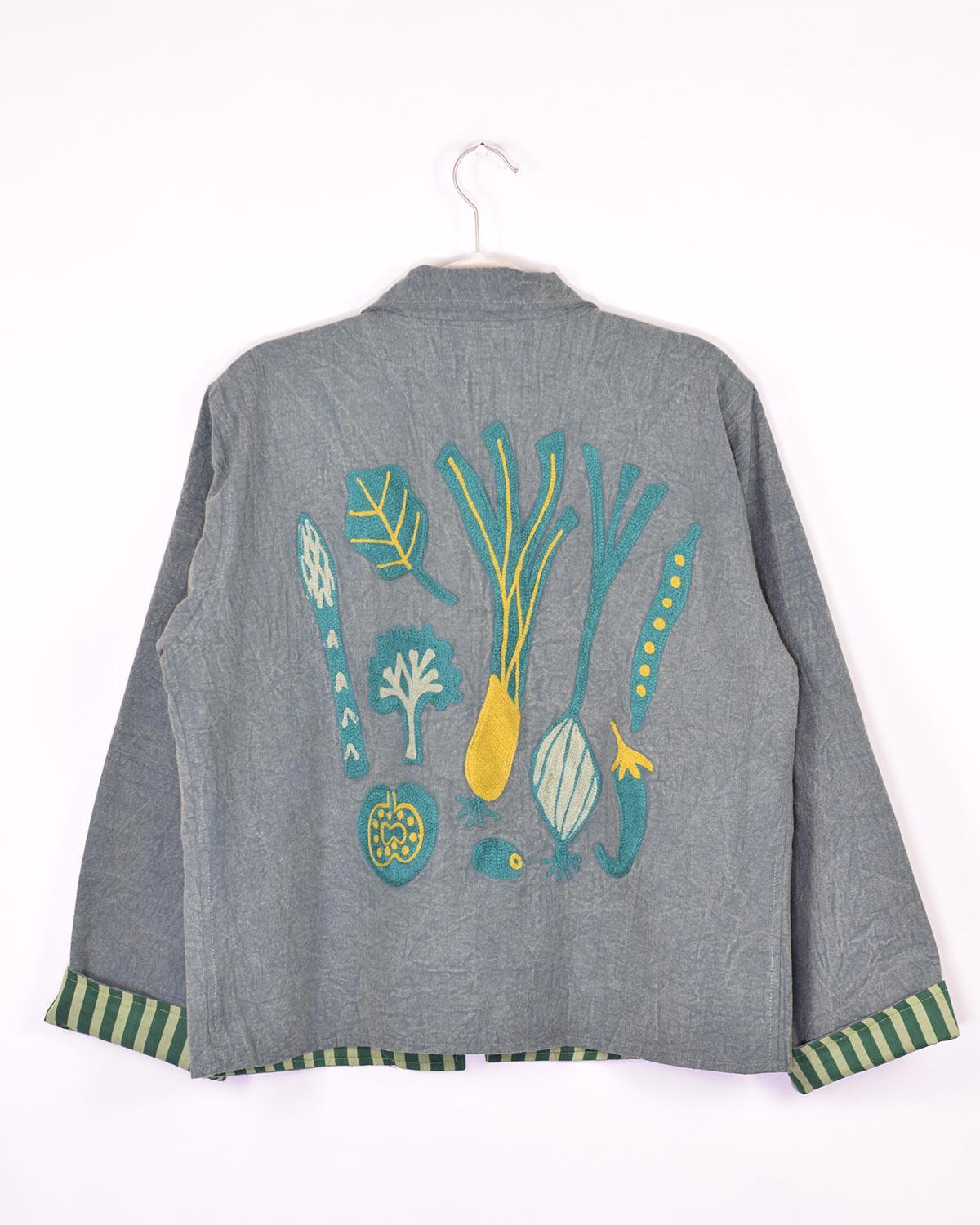 Txtile Dusty Teal Lightweight Garden Motif Canvas Embroidered Jacket