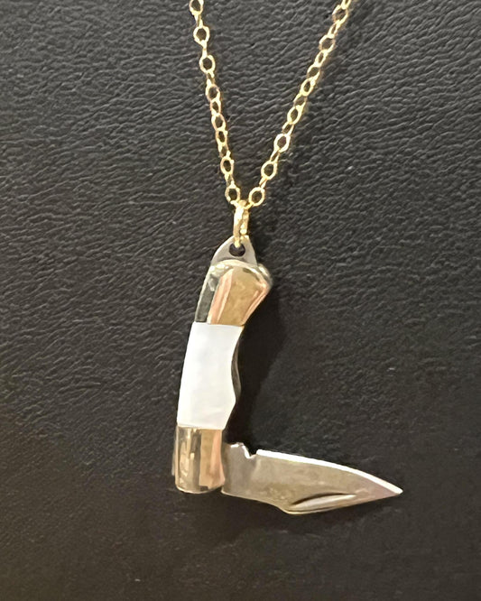 1979 Jewelry Knife Necklace 1-inch Bone Necklace - 14kt gold plate chain