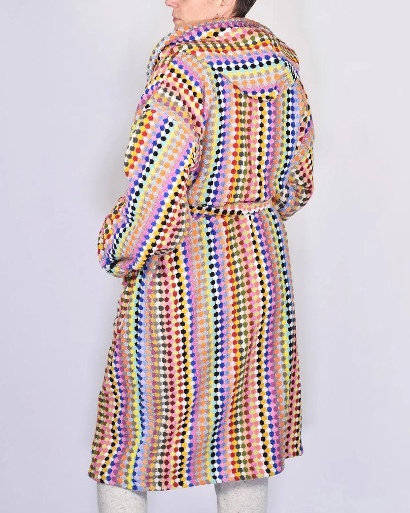 Txtile Turkish Cotton Plush Hooded Terry Cloth Robe - Rainbow Checkers