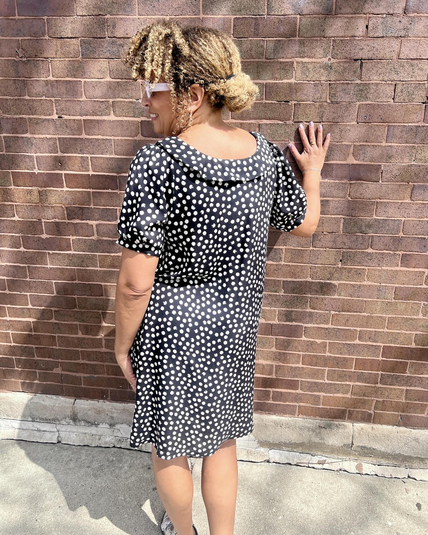 Squasht Charlotte Dress in Black with White Distressed Dots