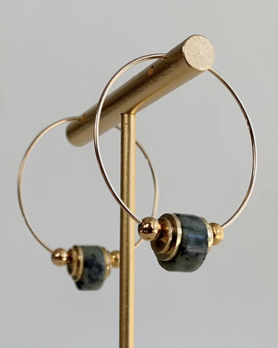 caliLOVESchi 14k Gold Hoops - Green Jasper