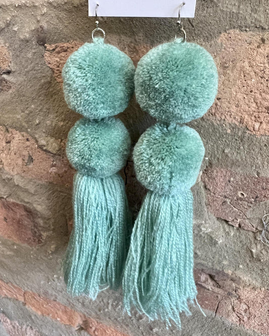 SWIETstuff Extra Large Pom Pom Earrings Seafoam