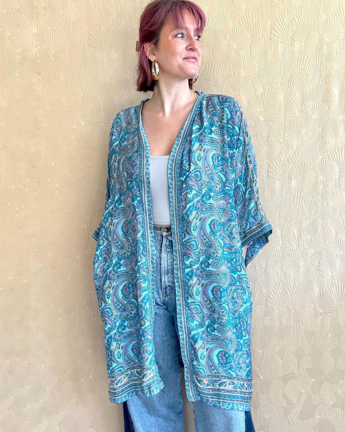 Indie Ella Kimono Flowy Silk Duster in Baby Blue