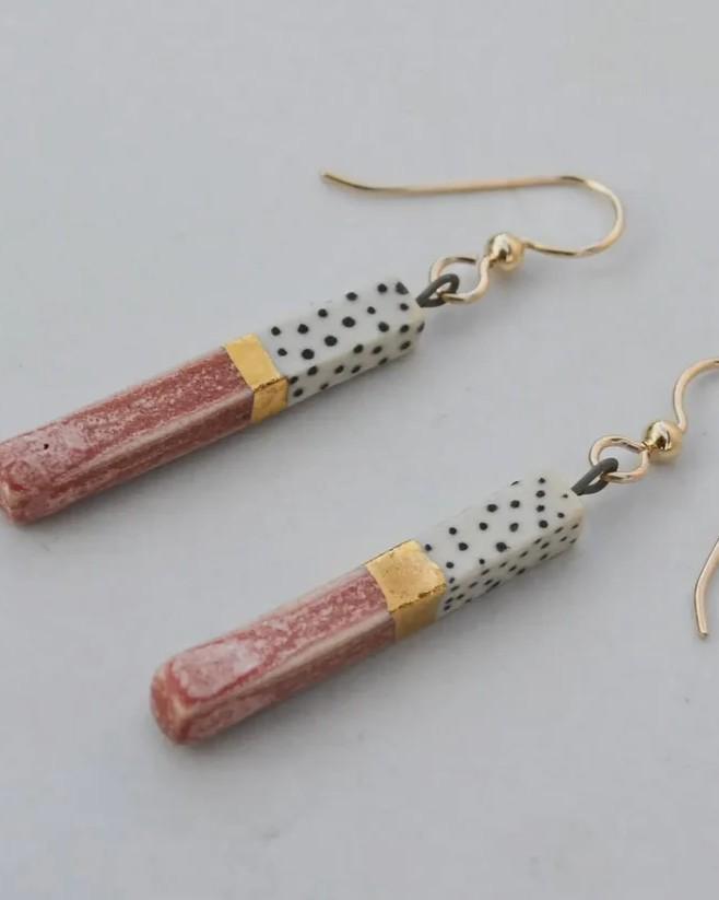 Lilikoi Project Porcelain Bar Earrings Dotted Rose