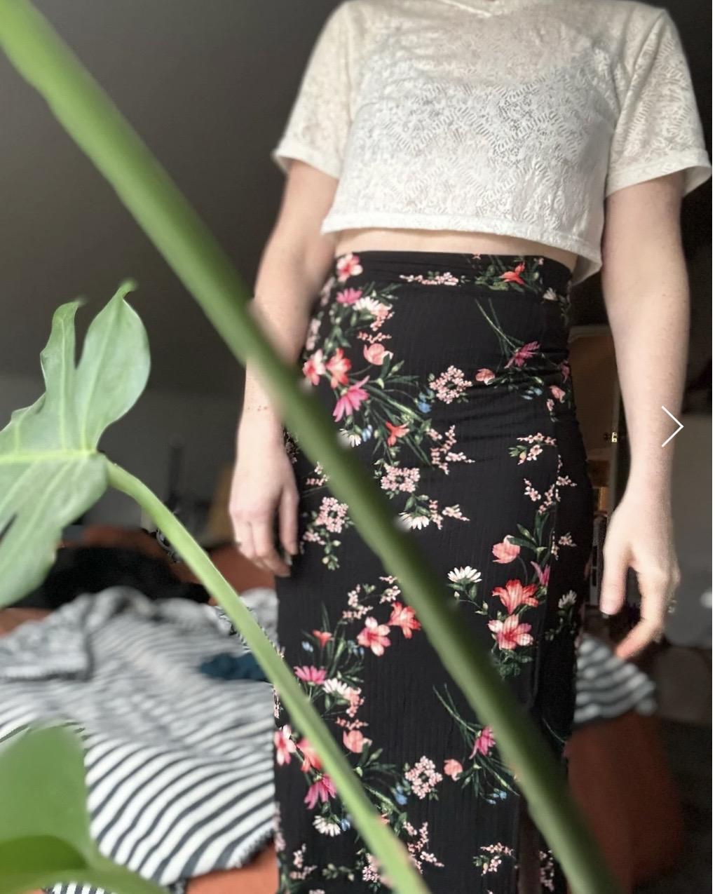 KD Designs Serena Midi Skirt in Black wtih Floral Print