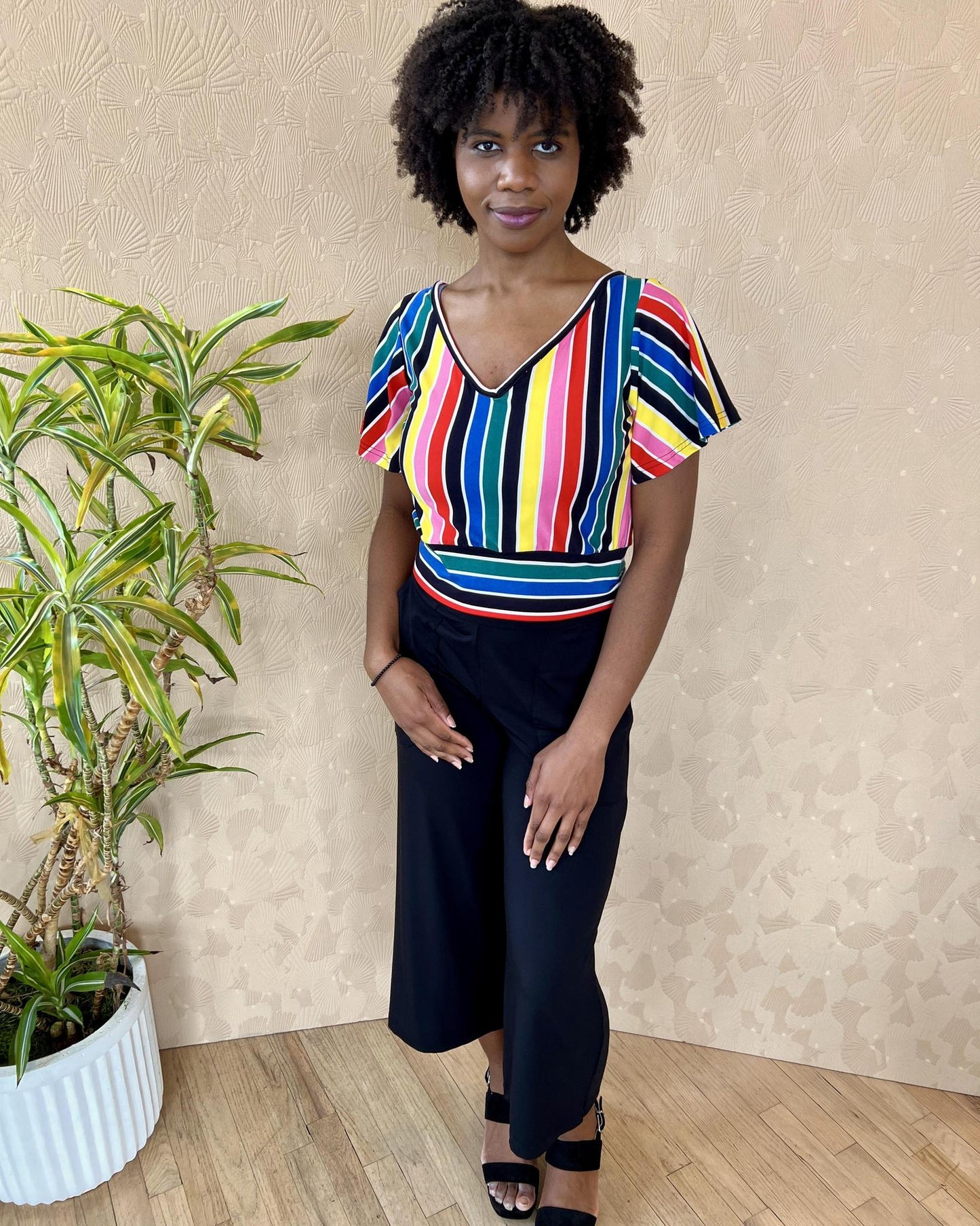 Squasht Bell Sleeve Ballet Top in Rainbow Stripes - Size Large, XL