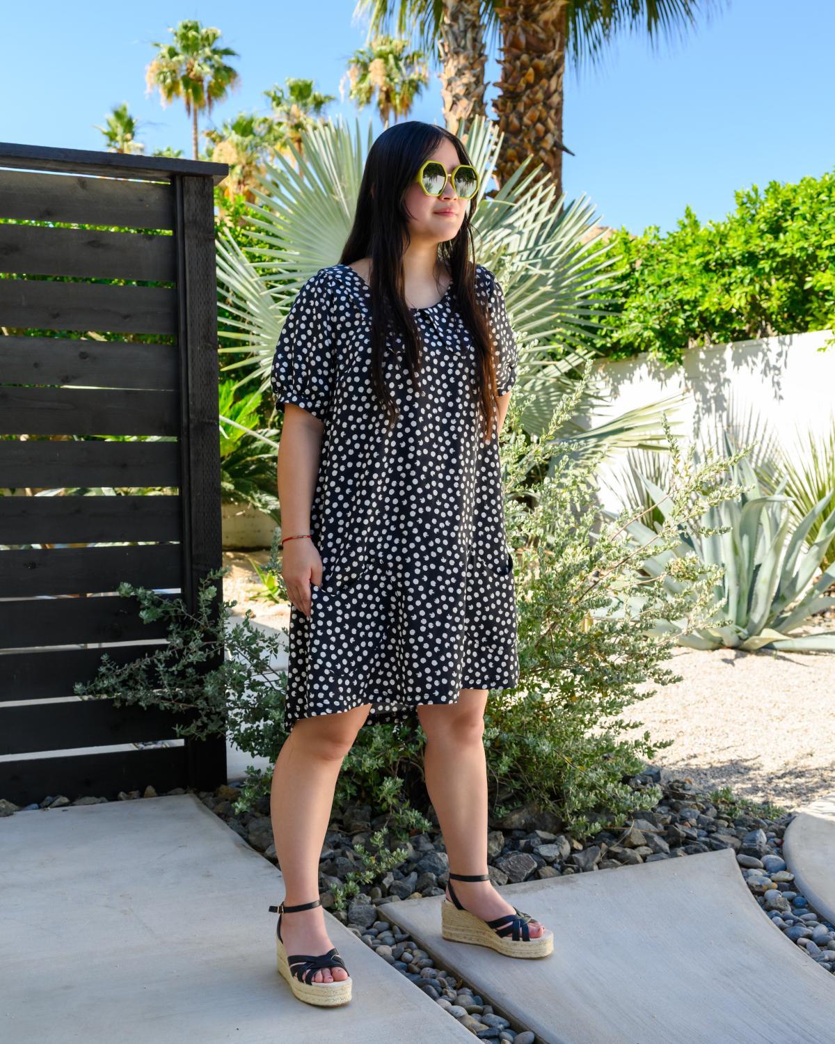 Squasht Charlotte Dress in Black with White Distressed Dots