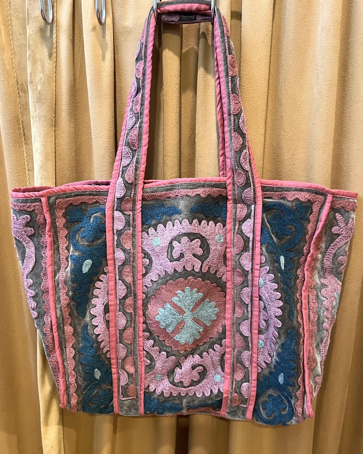 Txtile Velvet Suzani Tote Bag in Shades of Blush Pink