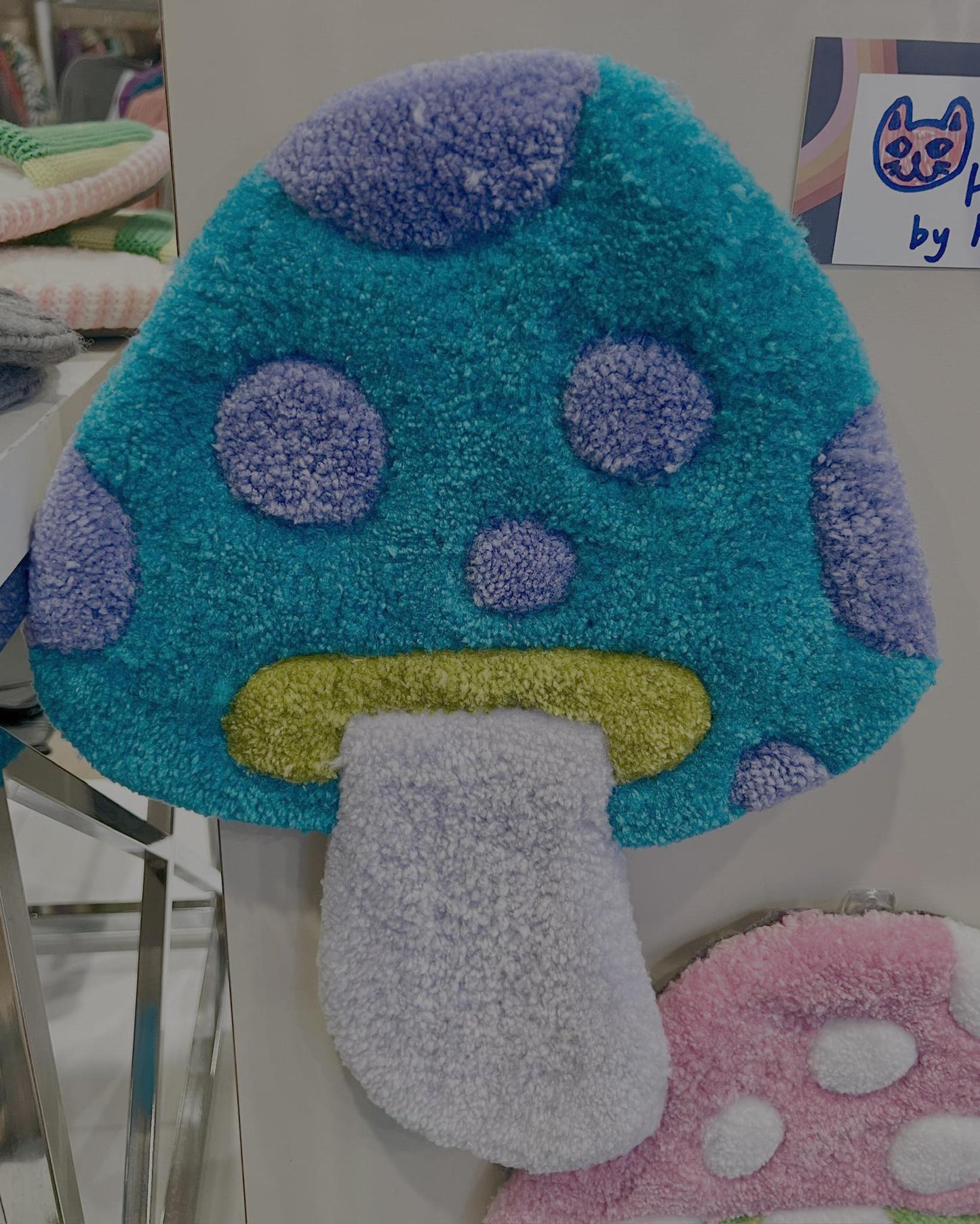 Hi Cutie Mushroom Wall Hanging in Turquoise and Purple