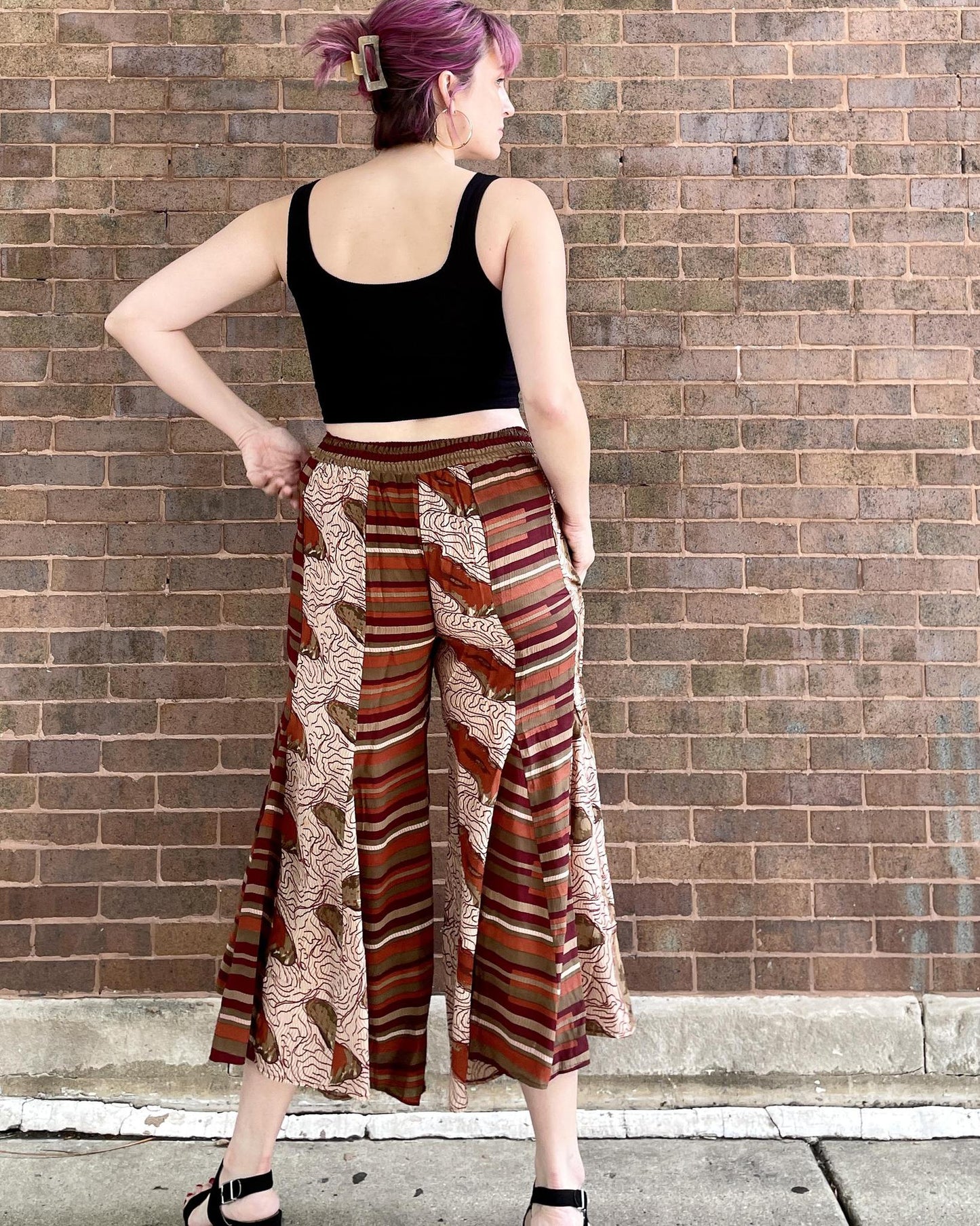 Indie Ella Marlee Bohemian Silk Flared Pants in Canyon - Size Medium/Large