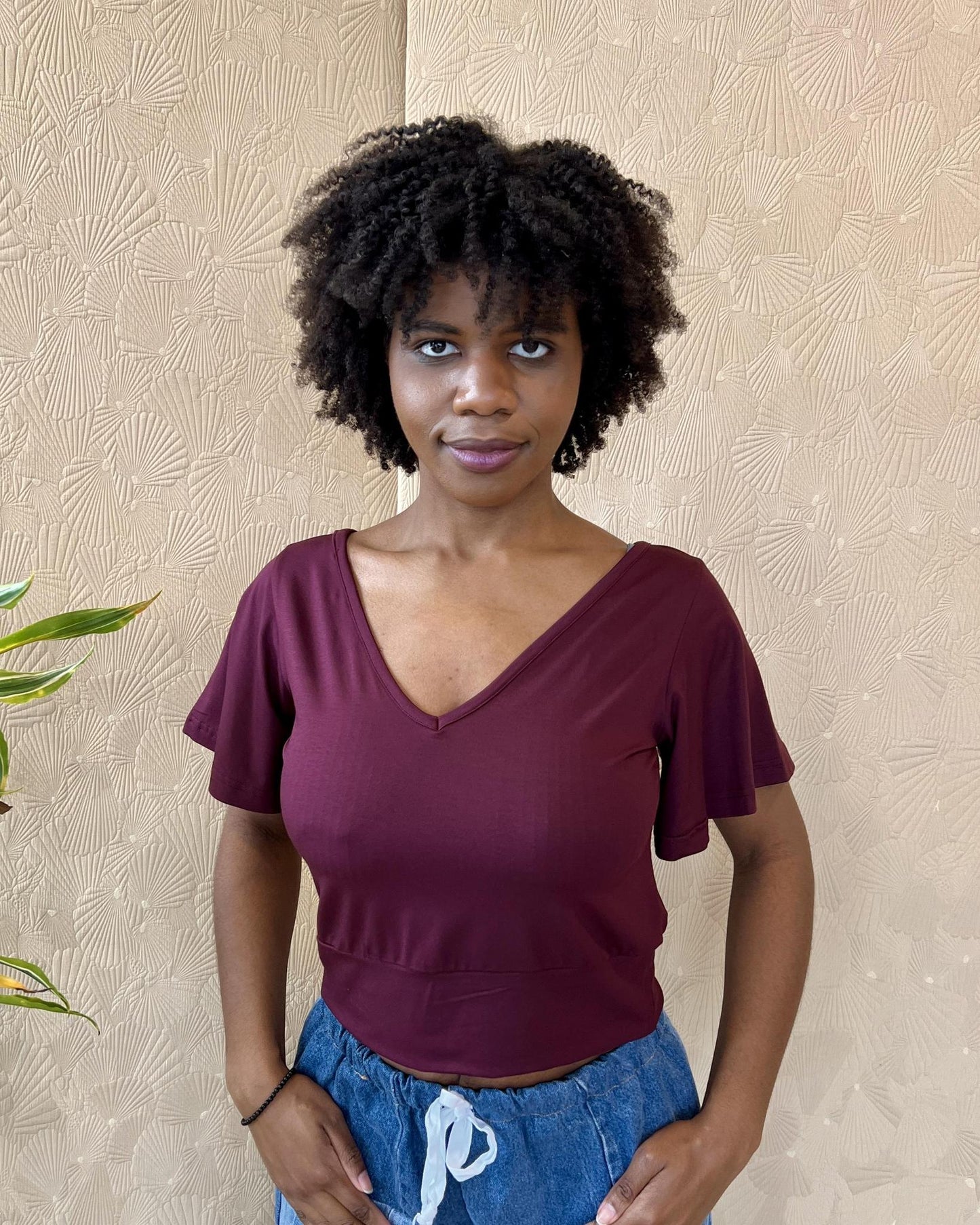 Squasht Bell Sleeve Ballet Top in Merlot