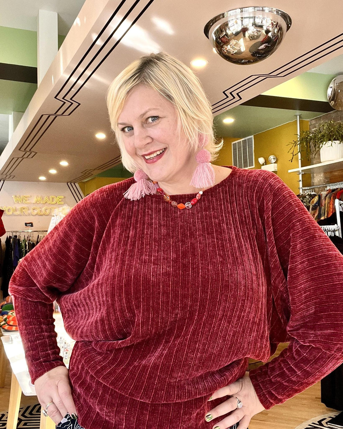Squasht Batwing Sweater in Red Raspberry Plush Chenille Rib Knit