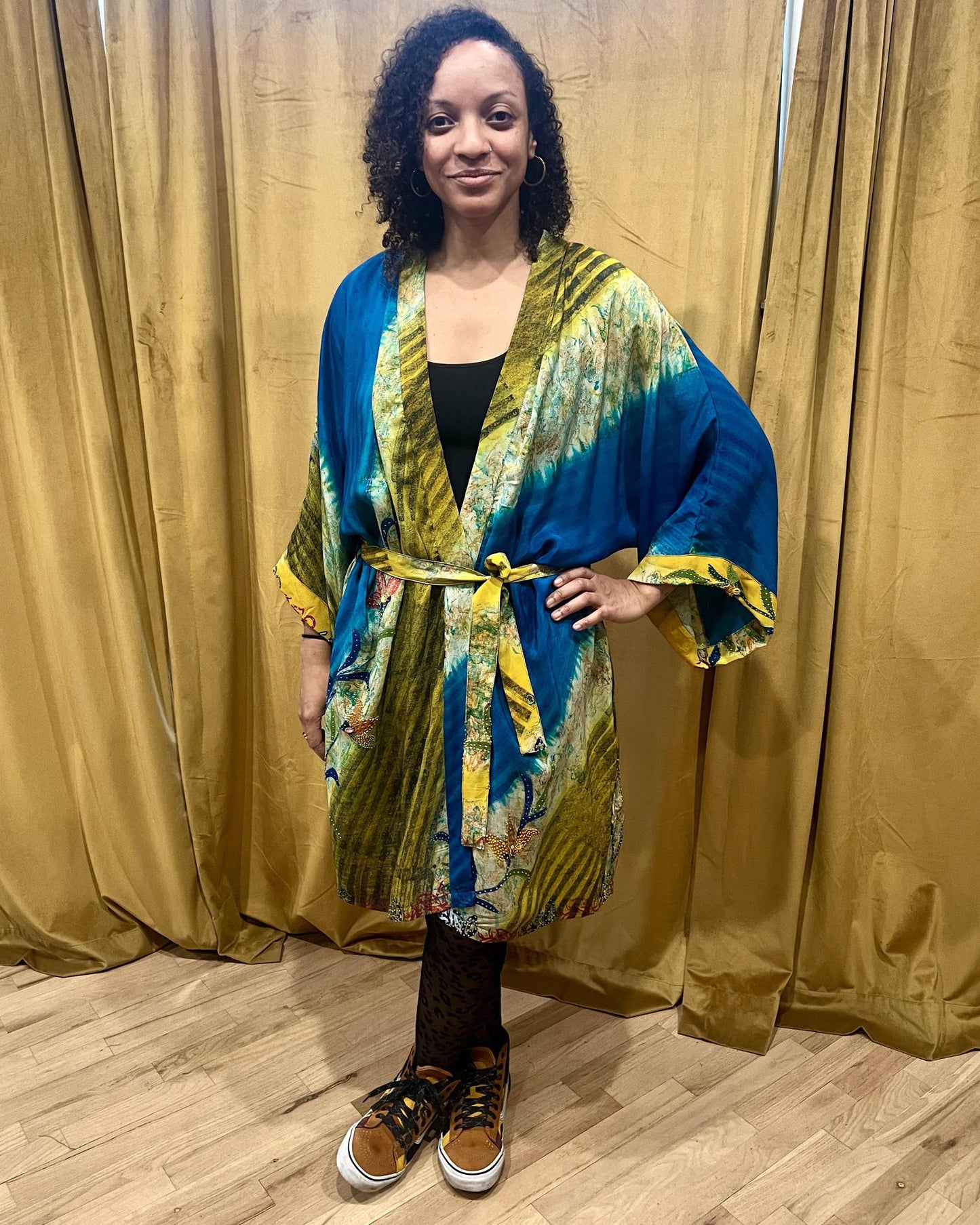 Indie Ella Kimono Flowy Silk Duster in Blue Lagoon