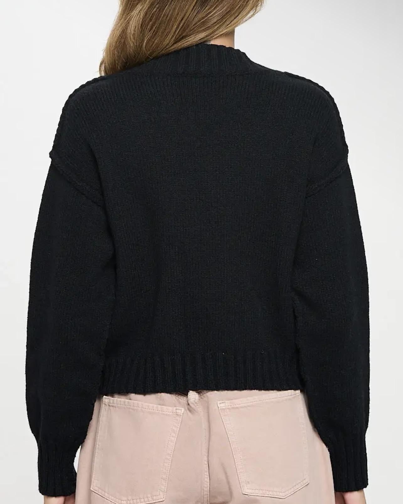 Renee C. Thick Knit Long Sleeve Cardigan with Buttons in Black