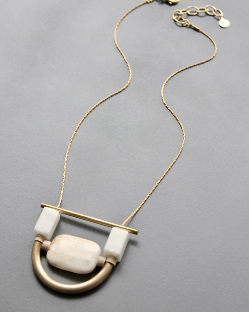 David Aubrey White Stone and Brass Geometric Necklace