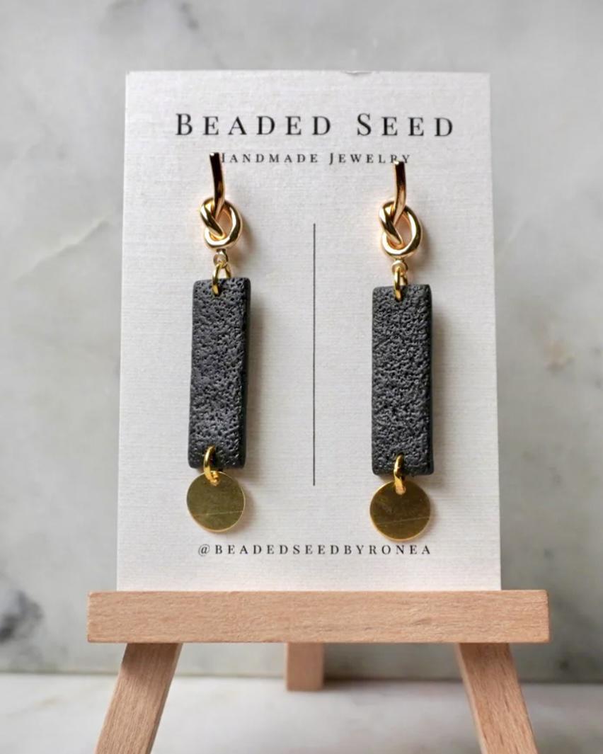 Beaded Seed by Ronea Slim Earrings in Black