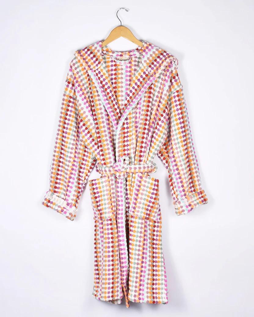 Txtile Turkish Cotton Plush Hooded Terry Cloth Robe - Desert Checkers