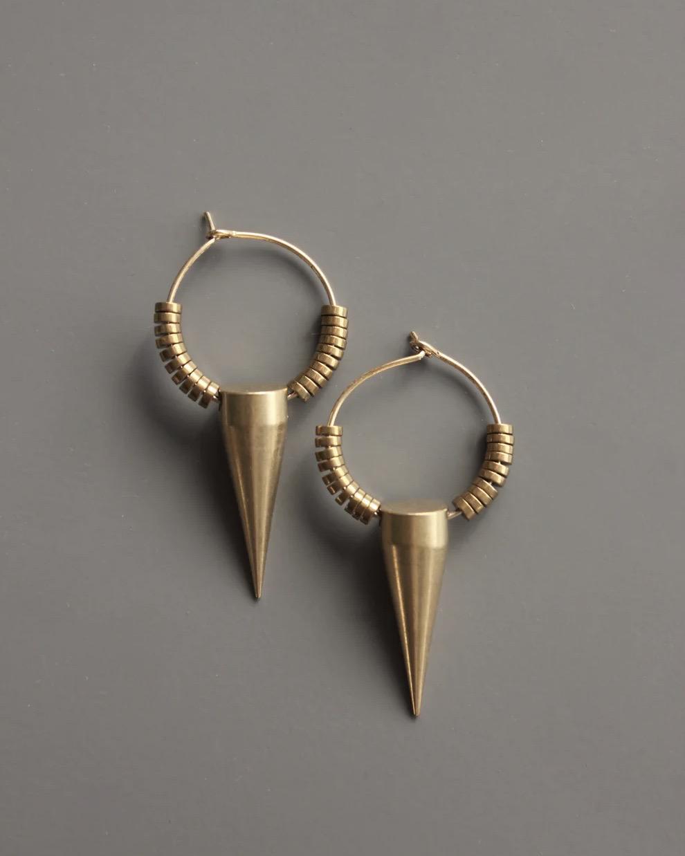 David Aubrey Hematite and Brass Spike Hoop Earrings