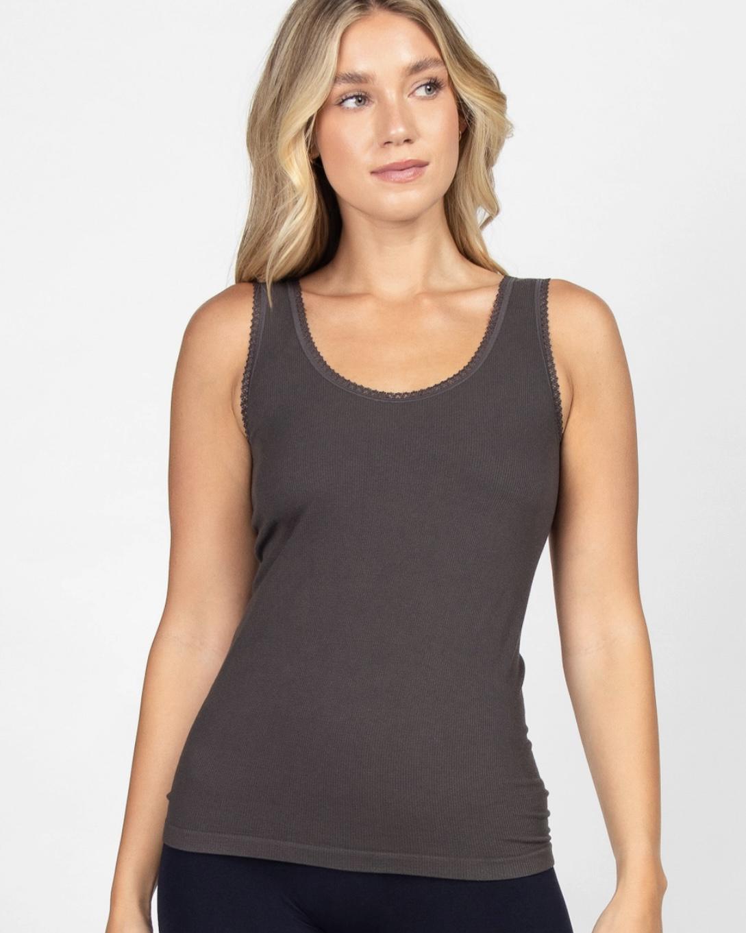 M Rena Reversible V-neck/ Scoop Neck Tank Top with Lace Trim - $32