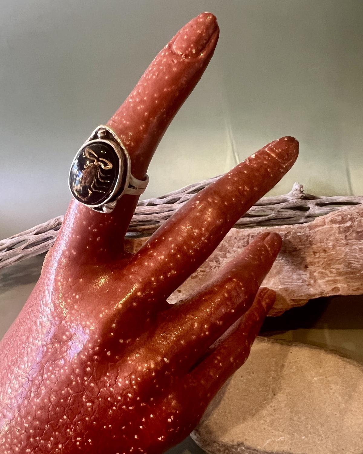 Pajaro Negro Scorpion Antiqued Silver Ring