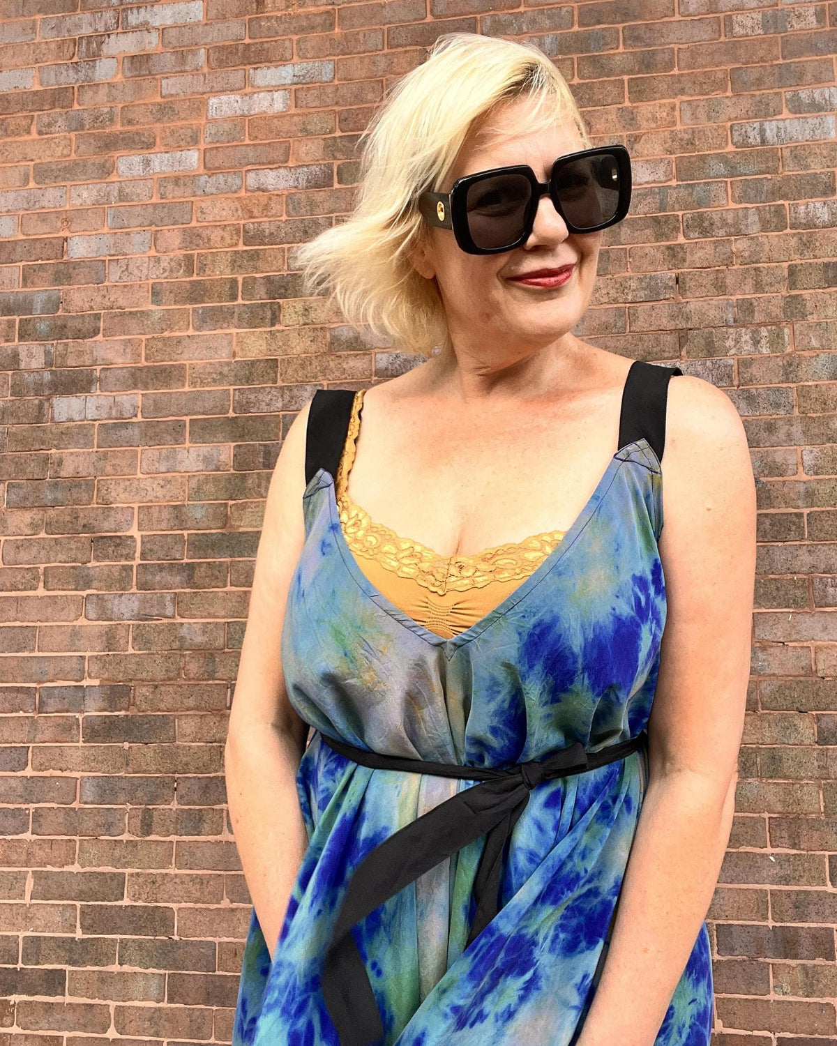 Indie Ella Zatanna Boho Silk Jumpsuit in Oceanic Blue Tie-Dye