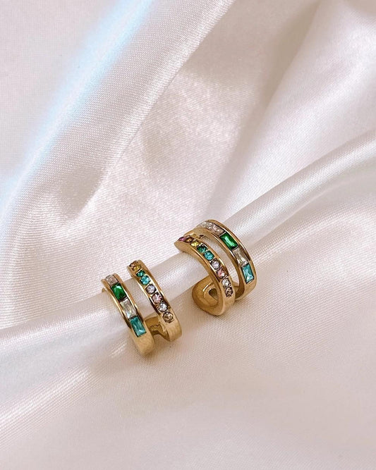 Golden Hour Rainbow Gem Double Hoop Stud Earrings Copy