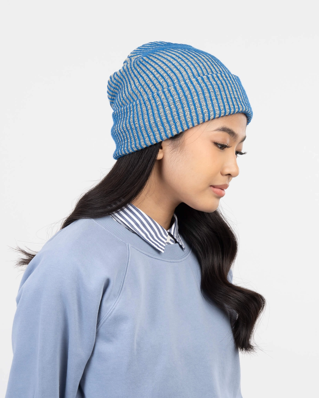 Verloop Simple Rib Knit Beanie Hat in Cobalt Sand
