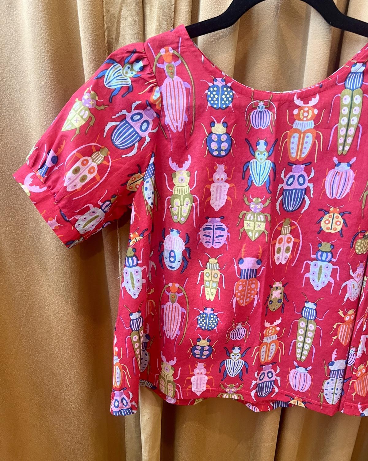 Squasht Puff Sleeve Top in Red Bug Print