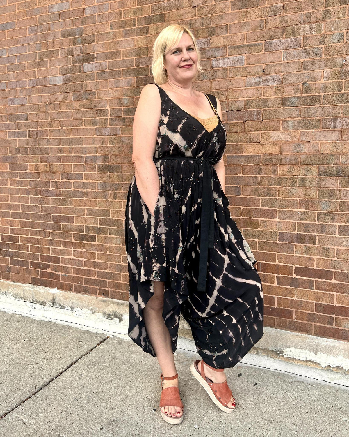 Indie Ella Zatanna Boho Silk Jumpsuit in Midnight Noir Tie-Dye