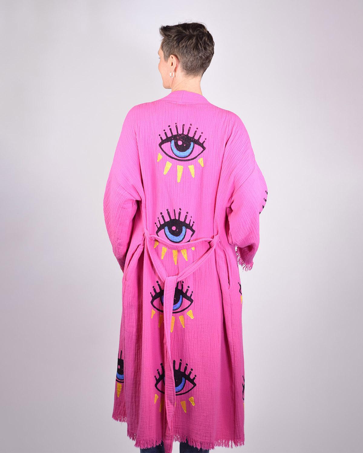 Txtile Luxury Turkish Cotton Evil Eye Kimono/Robe - Pink Dahlia