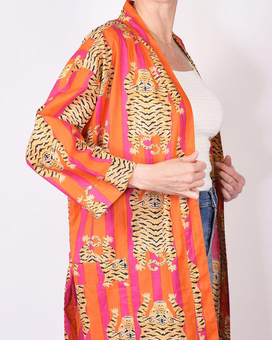 Txtile Lightweight Cotton Robe - Pink/Orange Tiger Print