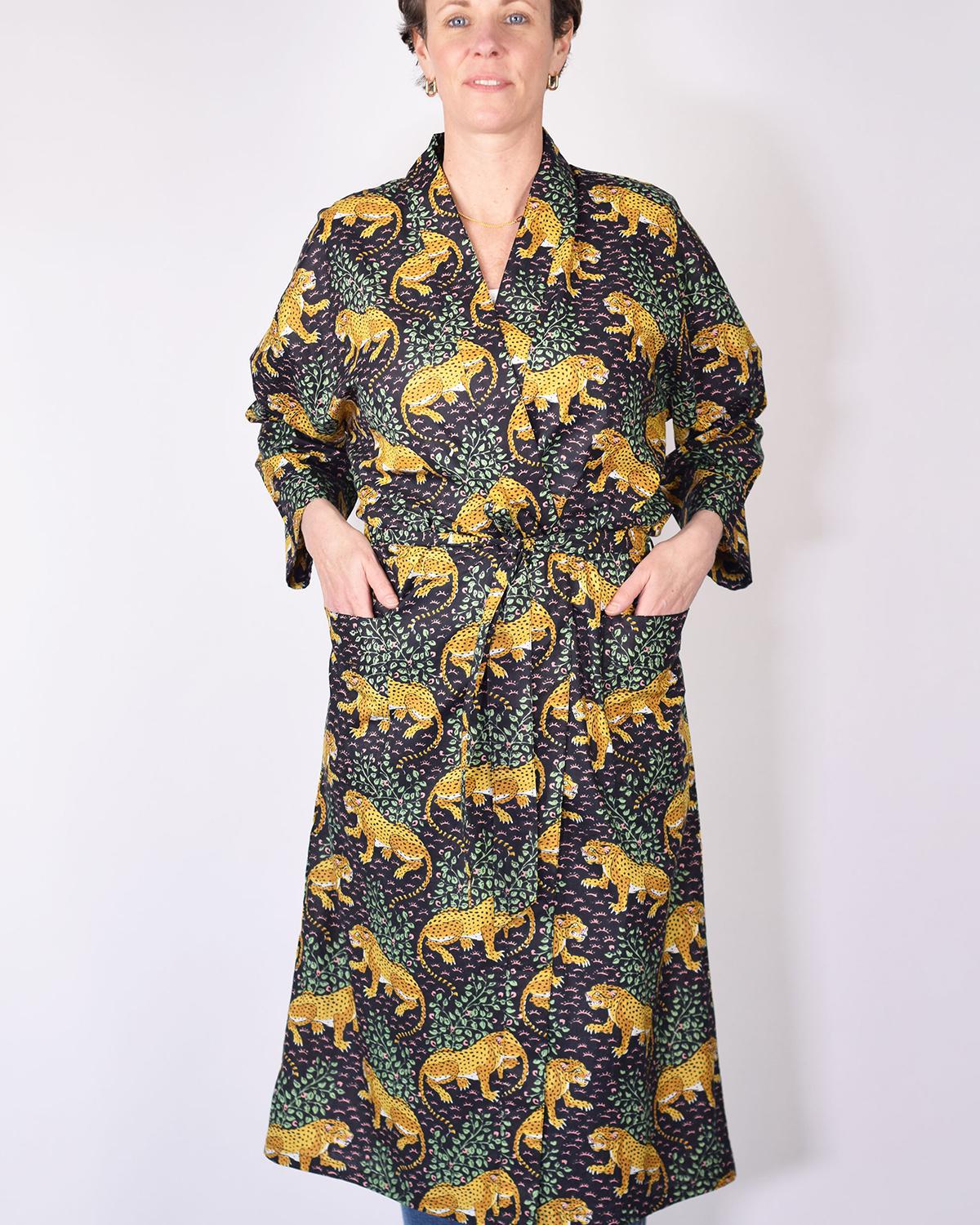 Txtile Lightweight Cotton Robe - Midnight Jungle Leopard Print