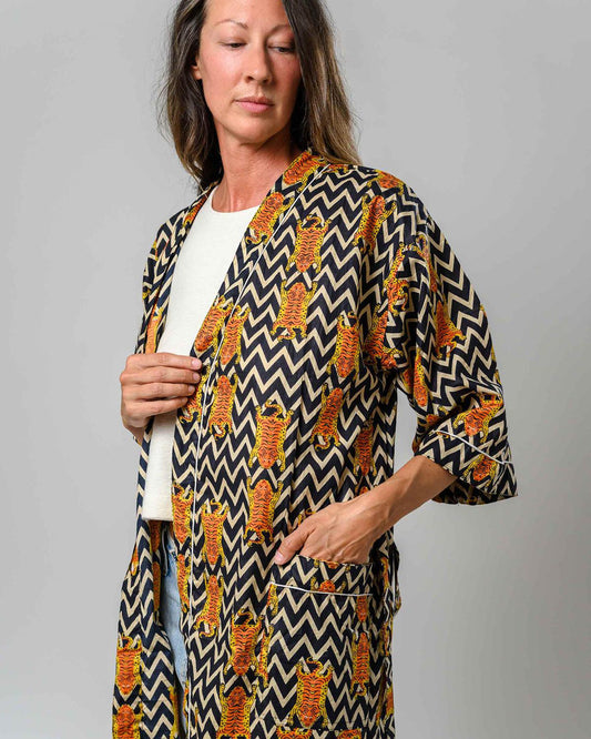 Txtile Lightweight Cotton Robe - Chevron Tiger Print