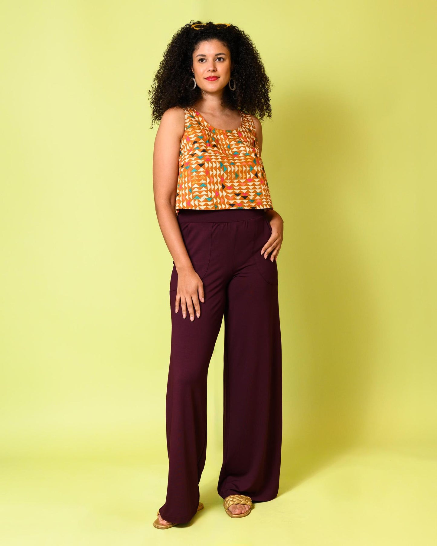 Squasht Wide Leg Long Length Pants in Merlot