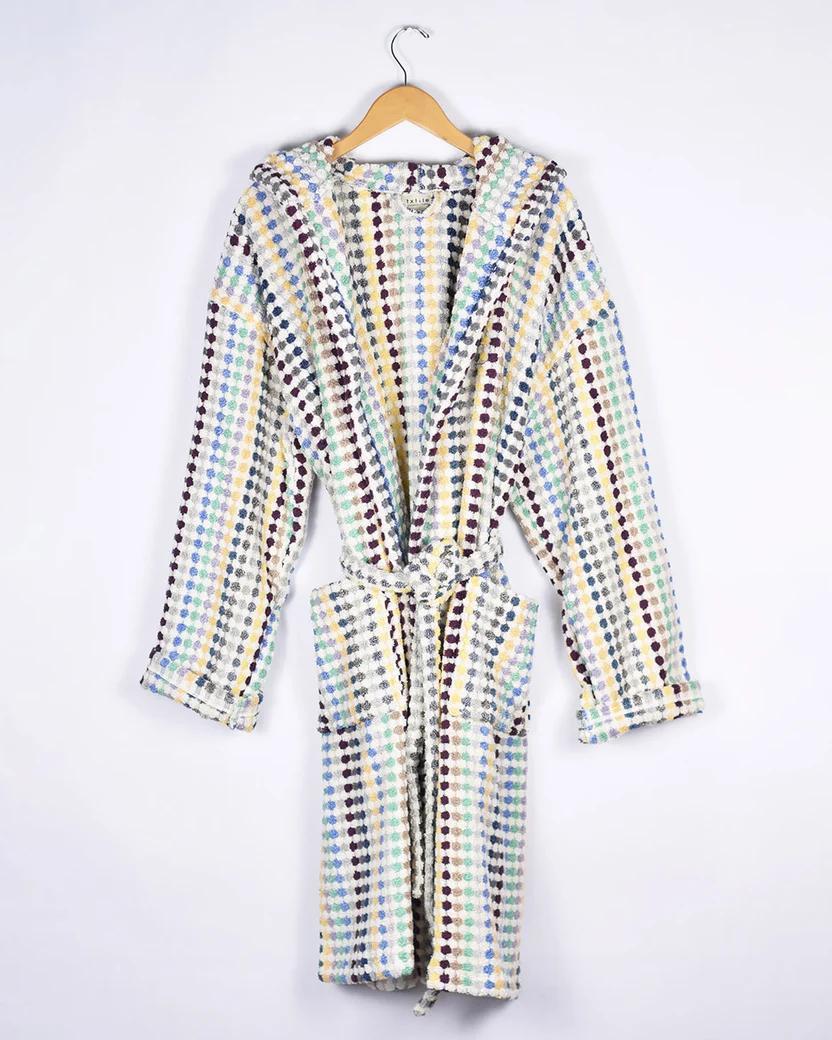 Txtile Turkish Cotton Plush Hooded Terry Cloth Robe - Sunbeam Checkers