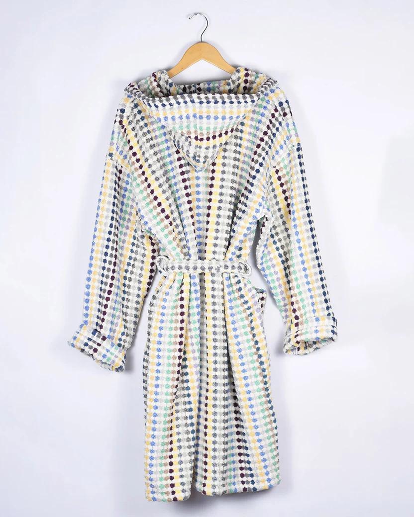 Txtile Turkish Cotton Plush Hooded Terry Cloth Robe - Sunbeam Checkers