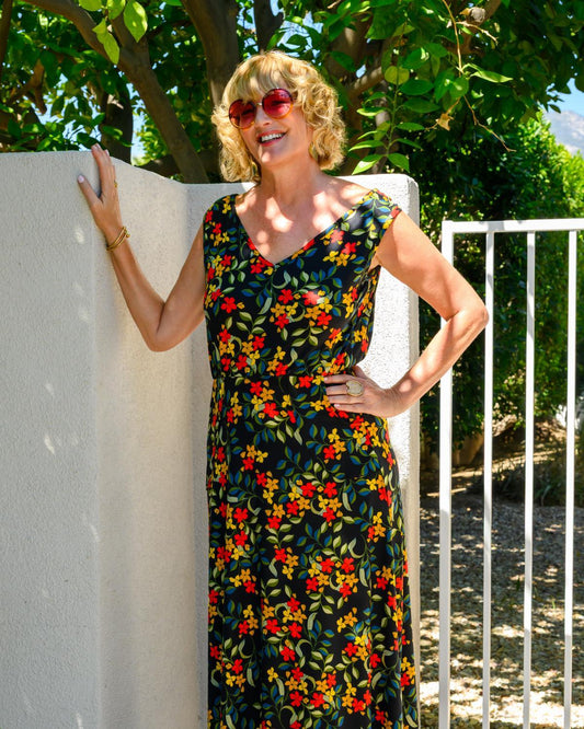 Squasht Maxi Dress Black with Colorful Floral Print