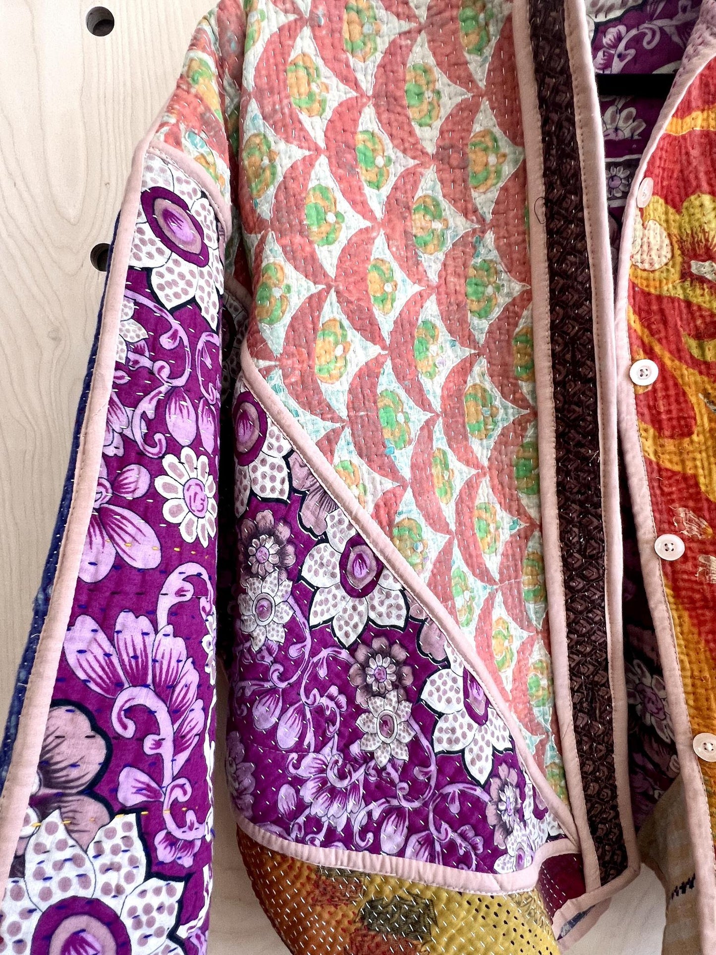 Txtile Ellie Quilted Reversible Patchwork Kantha Jacket in Kimaya