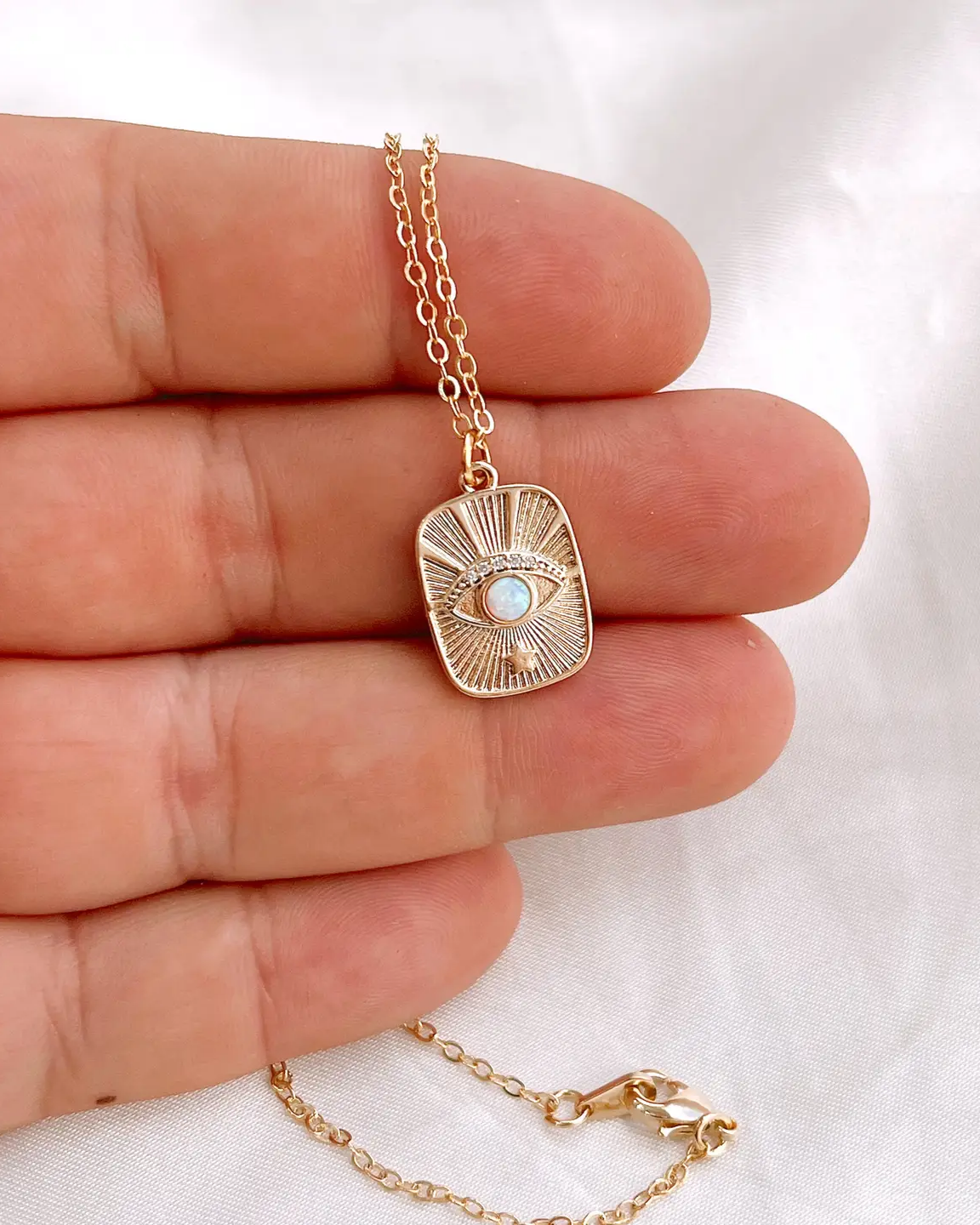 Golden Hour Opal Evil Eye Necklace