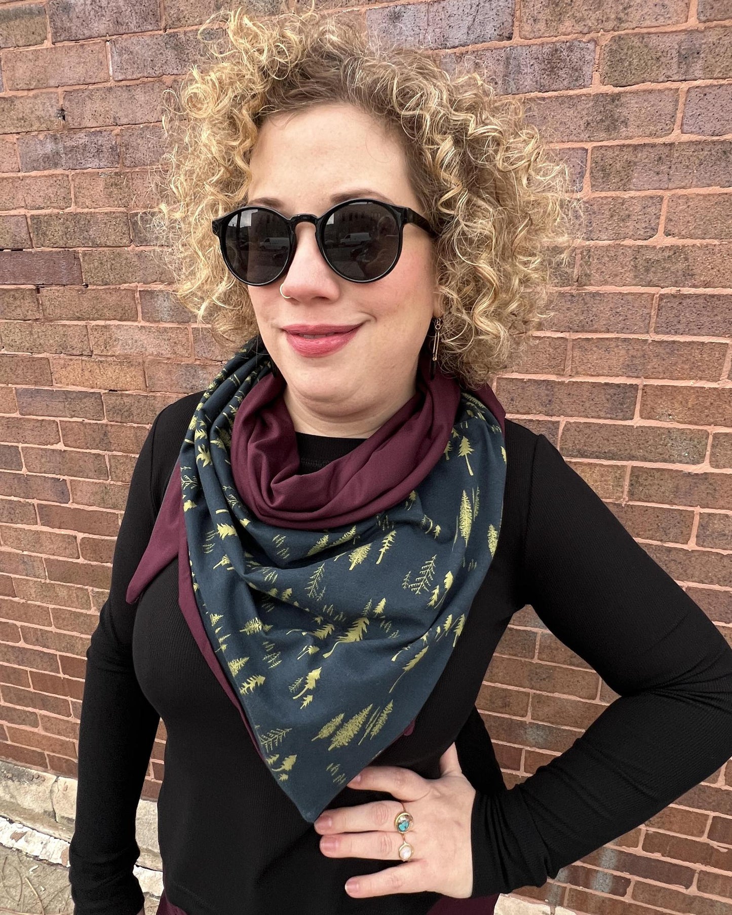 Squasht Reversible Triangle Scarf in Midnight Forest and Merlot