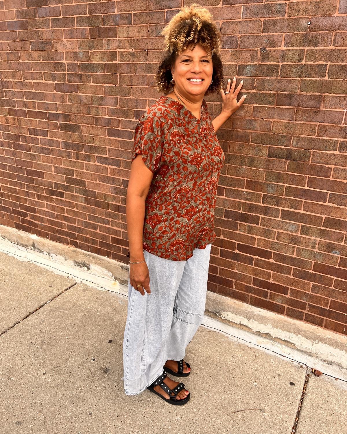 Indie Ella Eesha V-Neck Top in Terra Cotta Flourish