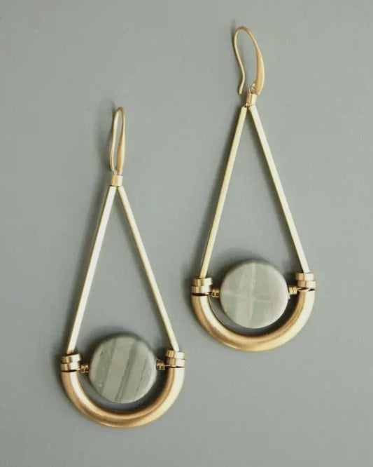 David Aubrey Brass and Jasper Large Statement Dangle Earrings