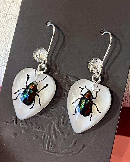 Pajaro Negro Beetle Heart-Shaped Earrings