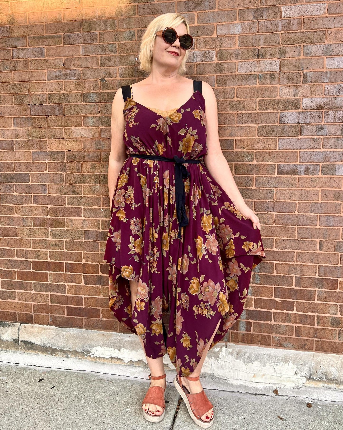 Indie Ella Zatanna Boho Silk Jumpsuit in Burgundy Floral