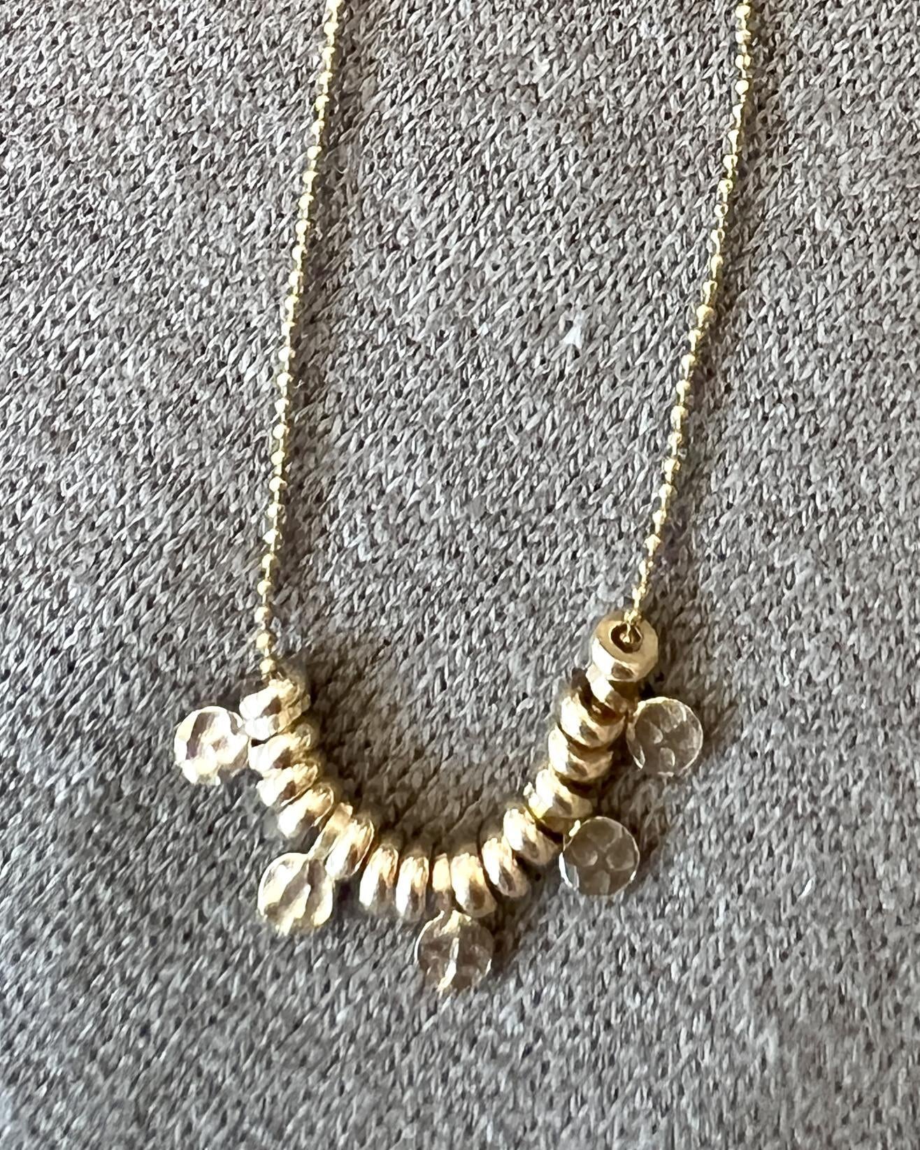 Sara Sela Hammered Brass Charm Beaded Necklace